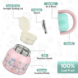 PIQUEBAR 17oz Thermo for Hot Food Kids Insulated Food Jar with Spoon,Thermo Hot Food Lunch Container, Width Mouth Stainless Steel Lunch Box for Kids (Pink Uni)