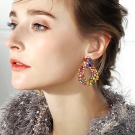 EVER FAITH Rhinestone Oval Earrings Sparkle Crystal Costume Geometric Statement Earrings for Women, Crystal