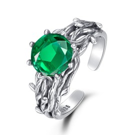 KINGWHYTE Tree Of Life Ring 925 Sterling Silver Open Emerald Ring For Women May Birthstone Crystal Ring Tree Of Life Emerald Jewellery Gift For Women Girlfriend Ladies