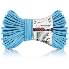 Ganzoo Iceberg Paracord 550 Rope, Blue, 4 mm, Type 3, Nylon Polyester, Hybrid, Bracelet, Dog Lead, Dog Collar, Approx. 250 kg Breaking Load, Outdoor Rope, Camping Cord, All-Purpose Rope, 30 Metres