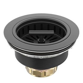 KONE Black Kitchen Sink Drain Matte Black Sink Strainer 3-1/2 Inch Drain Assembly Kit Replacement for Universal 3.5 Inch Kitchen Sink, All Stainless Steel Body with Strainer Basket and Drain Stopper