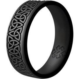 Knot Theory Wider Trinity Silicone Ring for Women and Men - Dark Silver Size 10, Rubber Wedding Band, Dual Layer Engraved Breathable Engagement 6mm Bandwidth