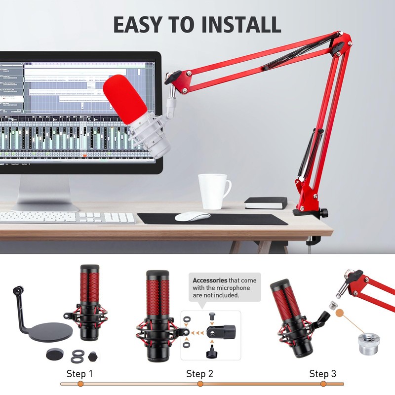SUNMON HyperX QuadCast Boom Arm - Red Boom Arm for
