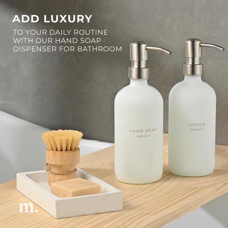 MaisoNovo Soap Dispenser 3-Piece Set | 16.9oz White Bottles with