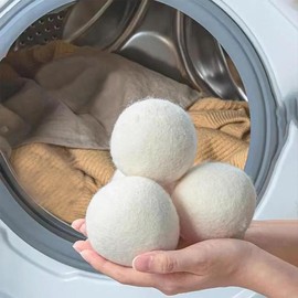 Wool Drying Ball, 3 Counts Reusable Wool Ball for Clothes Laundry, Anti Wrinkle Fabric Dryer Ball, Wool Dryer Wash Balls, Household Items,¬†Home Goods:_White_L