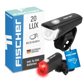 Fischer Set di luci a LED per bicicletta, con tecnologia LED, resistente agli spruzzi, nero, 1 pezzo