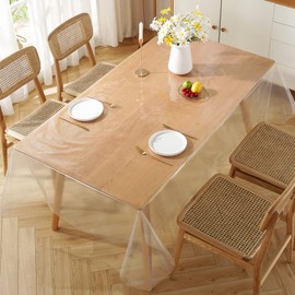 meioro Clear PE Tablecloths Protector Waterproof/Oil-Proof Table Cover Plastic Table Pads Rectangle Transparent Tablcloth Suitable for Indoor and Outdoor (Transparent, 150×220cm)