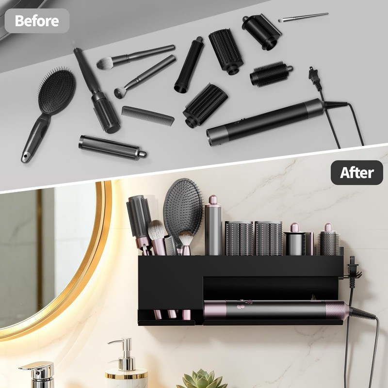 Hair Tool Organizer Wall Mount, Metal Curling Iron Accessories Rack