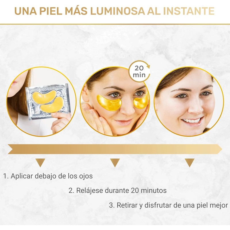 Parches para Ojos Ojeras 24k Oro- 20 Pares Mascarillas de