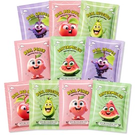 Kaely 10 Pack Fruit Face Masks for Kids, Spa Party Facial Mask Skincare Set, Sheet Masks Skin Care, Moisturize Brighten Soothe for All Skin Types, Christmas Birthday Gifts for Women Men Girls, 04