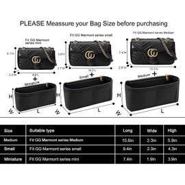 Small Handbag Shaper Insert for GG Marmont Matelasse Shoulder Bag(Pack of 2) Felt Insert Purse Organizer with Zipper- Buy 1 Get 1 Bag Free Small 8030 Black