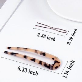 hisial 4Pcs French Hair Pin and 50Pcs Brown Bobby Pins for Women U Shape Sticks Vintage Fork for Hairstyle Accessories(Tortoiseshell/Black/White)