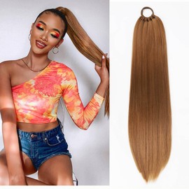 Ponytail Extension For Black Women Pony Tails Hair Extensions 18inch Long Straight Ponytail Extensions Hairpieces Soft Synthetic Hair for Party, Daily Use(30#)