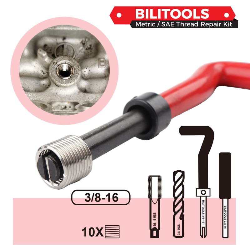 BILITOOLS 3/8-16 inch Thread Repair Kit, HSS Drill Helicoil Repair