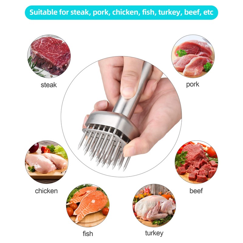Aliglow 304 Stainless Steel Meat Tenderizer Needle Meat Hammer Mallet