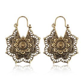 Vintage Mandala Flower Drop Dangle Earring for Women Girl Tribal Hollow Floral Pendant Earrings (Gold)