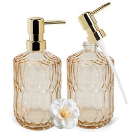 Vilike Dispensador jabon manos vidrio,400ml-13.5OZ,Dispensadores de jabón líquido de Manos para baño y Cocina líquido,Jabón de manos,gel de ducha,detergente para ropa, champú Apto fregaderos y lavabos