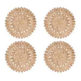 13.8in Round Corn Husk Placemats, Boho Woven Rattan Table Mats, Natural Spring Farmhouse Plate Chargers, Handmade Rustic Wicker Place Mats for Christmas Wedding (4 Pack)