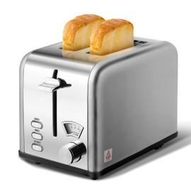 YSSOA 2-Slice Toaster with Extra Wide Slot & Removable Crumb Tray, 5 Browning Setting and 3 Function: Bagel/Defrost/Cancel, Retro Stainless-Steel Style, for Bread & Waffle, Silver