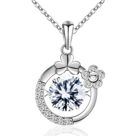 Pure silver dancing Moissanite pendant necklace, lady's flower necklace, 1-carat Moissanite， necklaceAnniversary Jewelry for, Christmas holiday present, lucky necklace, lady's friendship gif