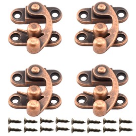 Antique Right Hook Hasp Latch Retro Swing Horn Lock Clasp with Mounting Screws, Zinc Alloy - 4PCS 1.14" x 1.3" Red Bronze Tone