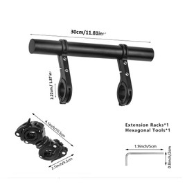30 cm Bicycle Handlebar Extension, Bicycle Handlebar Extender, Aluminium Extender with Washer, with 1 Piece Bicycle Light Holder for Bicycle Handlebars, Extender, Lamp, Motorcycle, E-Bike
