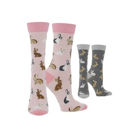 WHD Bunny Rabbit Socks 2-Pack (Blush Heather/Charcoal Heather, Medium)