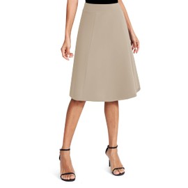 Women's Vintage A-Line Elastic High Waist Midi Skirt Flared Office Knee-Length Stretch Skirts, Camel