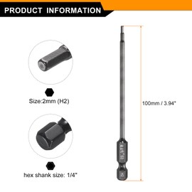 sourcing map 5pcs Hex Head Wrench Drill Bit 2mm(H2) Metric 1/4" Hex Shank 4"(100mm) Length S3 Steel Magnetic Impact Drivers Screwdriver Bit Industrial Grade Hexagon Electric Drill Bits