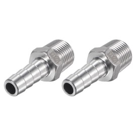 sourcing map Hose Barb Fitting 13mm OD x 1/2PT Male Thread 304 Stainless Steel Straight Pipe Connector for Water Air Fuel, Pack of 2
