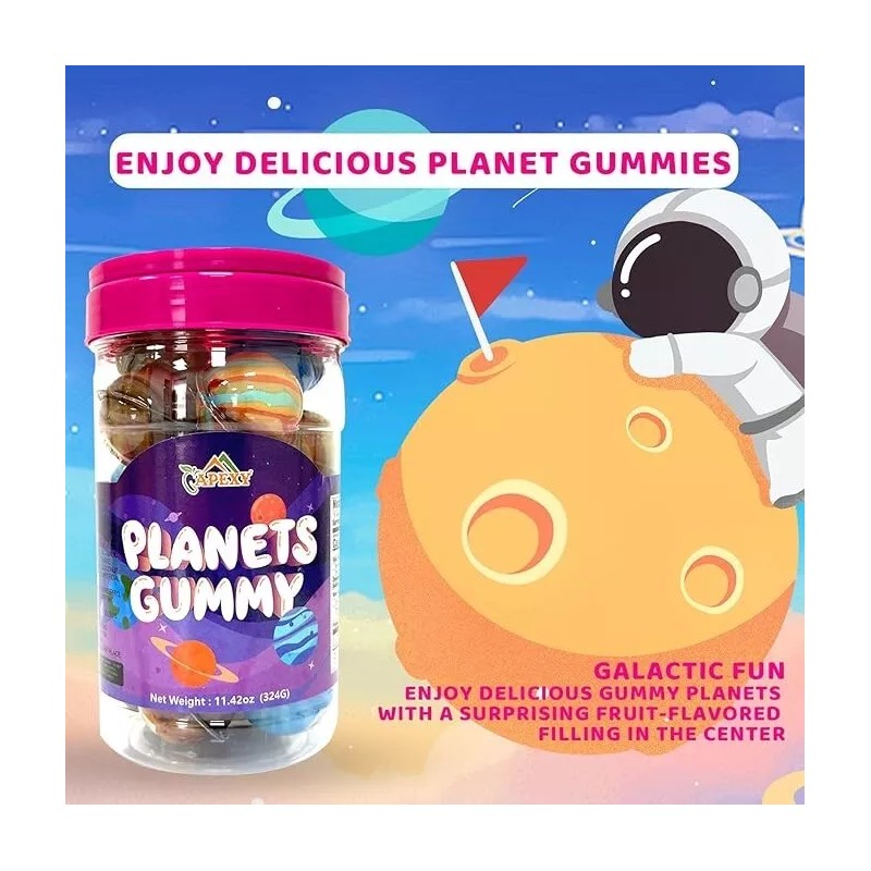 Apexy Mixed Planets Gummy Candy with Fruity Liquid Center Fat
