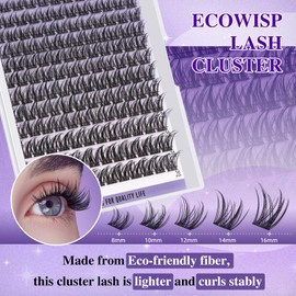 B&Q EcoWisp Cluster Lashes Kit with Bond and Seal Lash Glue, Lash Remover & Tweezers – 144 Individual Eyelashes, 8-16mm Mixed Length, Natural Look DIY Eyelash Kit for Home Use(EcoWisp Kit 01）