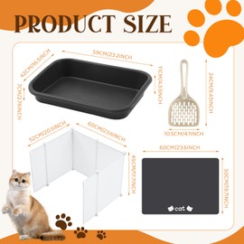 4 in 1 Low Entry Senior Cat Litter Box Large Plastic Pet Litter Box Shield Set with Enclosure Cover Splash Guard Extra Cat Pet Mat and Scoop Easy Clean Low Entry Open Top Pad for Kitten Frail Disabled