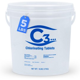 C3… 5 lbs. 3" Stabilized Chlorine Tabs for Swimming Pools | Easy to Use for Above Ground or Inground Pool | Slow Dissolving Individually Wrapped Chlorinating Tablets | 5 Pound Bucket