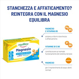 equilibra Integratori Alimentari, Magnesio con Vitamine del Gruppo B, Integratore Magnesio e Vitamine B1, B5 e B6, Per il Normale Metabolismo Energetico, Senza Glutine, 30 Compresse
