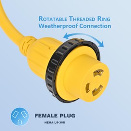 30 Amp RV Power Extension Cord 25 FT 30M/30F Locking Adapter with 15M/30F Power Adapter Heavy Duty 10/3 Gauge STW 125V 3750W Waterproof & Heat-Resilient, ETL Listed RV Plugs TT-30P to L5-30R