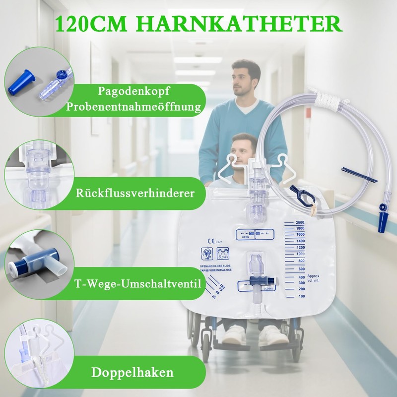 Urine Drainage System, Urine Bag 2000 ml with Anti-Reflux Valve