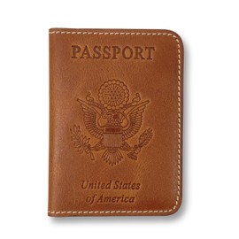 ZAHANAARA Leather Passport Holder for Travel | Premium Brown Cover Case with Embossed US Seal | Passport Protector for Men & Women | Unisex Document Organizer for International Trips passport sleeve