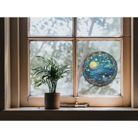 Moon and Stars Faux Stained Glass Window Cling, Night Sky Stained Glass Window Cling, Moon Stained Glass Static Cling, Stars Sun Catcher, Window Decor (Two - 3.5inch Window Decals)