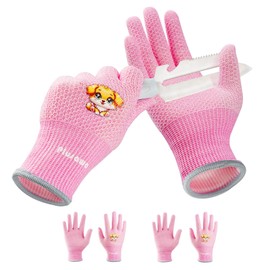 Plusawa 2 Pairs Kids Gardening Gloves for Age 3-12,Cut Resistant Glove,Breathable Eco Latex Coated,Flexible and Non-Slip for Girls Boys-XS