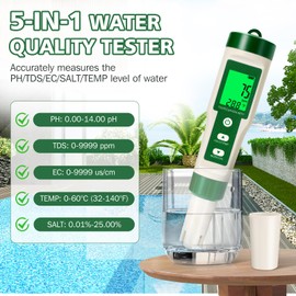 5-In-1 PH Messgerät, Digital Wasserqualität Tester, Messung pH, TDS, EC, Temperatur, Präzision ±0.1, Wasser pH Messgerät für Pool, Trinkwasser, Aquarium, Hydroponik, Gartenarbeit, Schwimmbäder