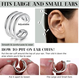 JeryWe Ear Cuff for Women - 14K Gold Plated Huggie Hoop, Faux Diamond Non Piercing Cuff Earrings, Clip On Elegant Ear Clips, Cartilage Wrap, Fashionable Fake Earring Cuffs for Non Pierced Ears Sliver