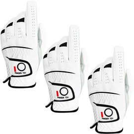FINGER TEN Golf Gloves Men Left Right Hand Handed Golfer Cabretta Leather Value 3 Pack, Mens Non Slip Natural Fit All Weather Small Medium ML Large XL Size (M-Large, Worn on Left Hand)