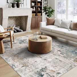 QD-Udreamy 8x10 Area Rugs - Machine Washable Area Rugs for Living Room, Soft Washable Rugs 8x10, Non-Slip Area Rug, Stain Resistant Abstract Low Pile Thin Rug