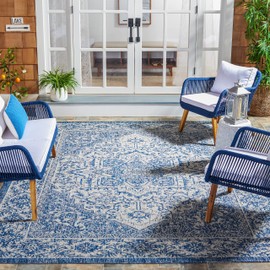 SAFAVIEH Courtyard Collection 8' x 10' Navy / Light Grey CY8763 Indoor/ Outdoor Waterproof Easy Cleaning Patio Backyard Mudroom Area Rug