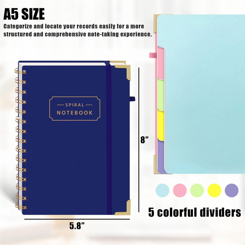 Koogel 5.8x8 Inch Subject Spiral Notebook with Tabs, 5 Subject