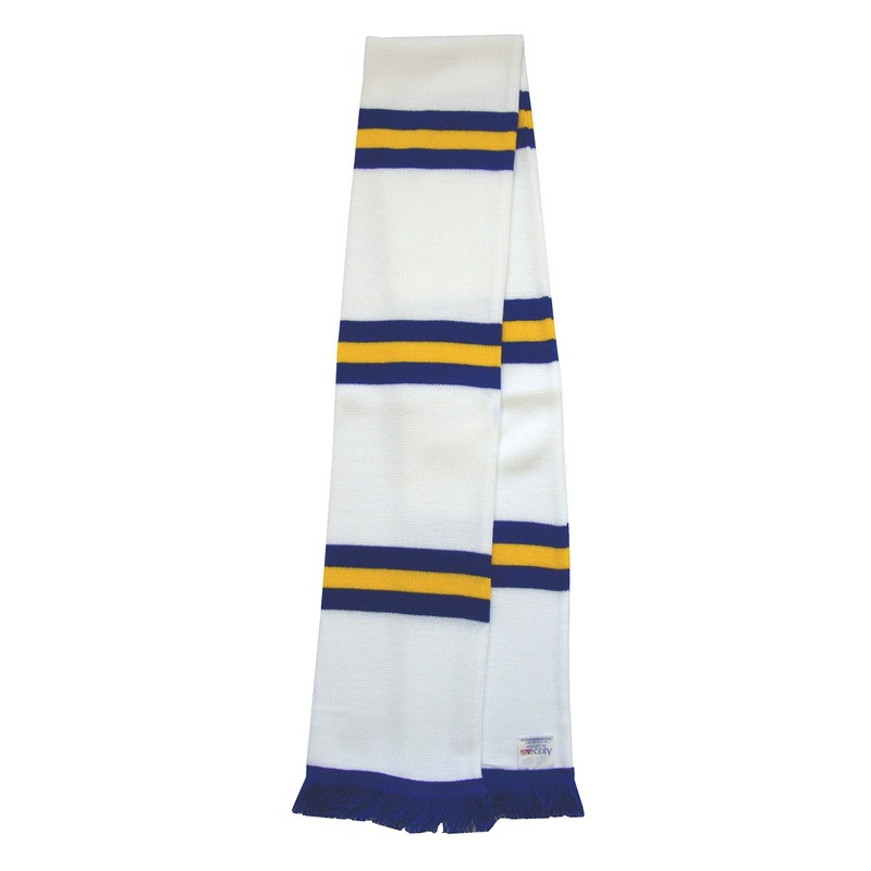 Leeds style White, Royal Blue, and Gold Retro Bar Scarf