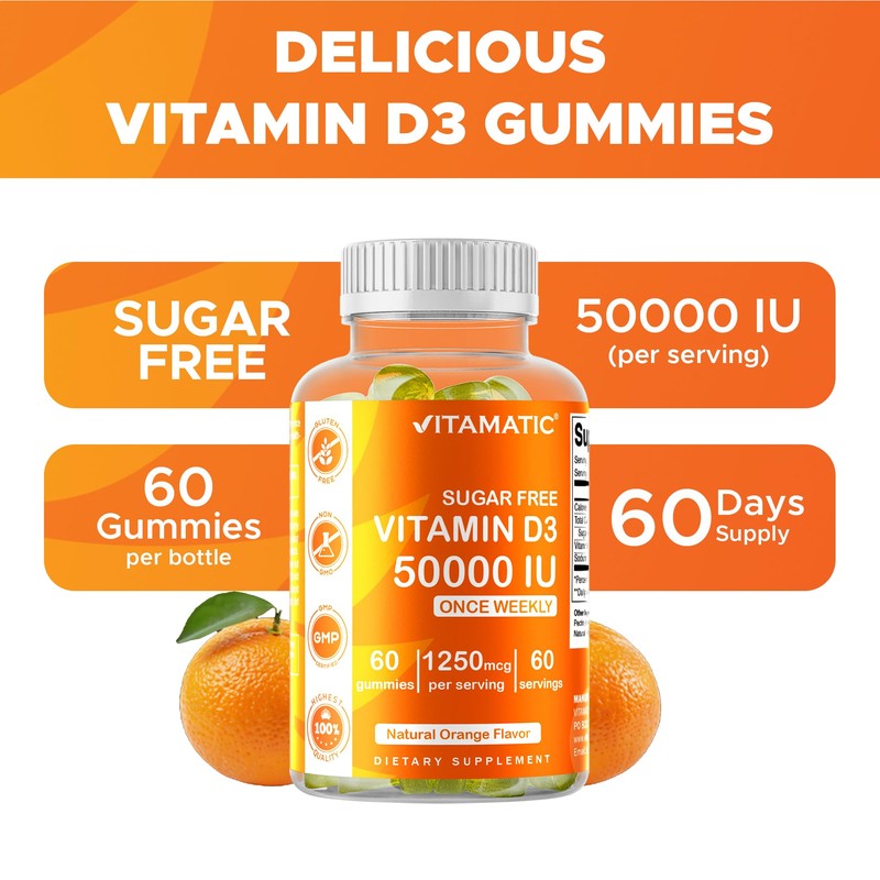 Vitamatic Sugar Free Vitamin D3 50,000 IU Weekly Supplement –