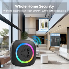 TECKNET Wireless Door Open Sensor Alarm Chime, 1000Ft Operating Range 61Chimes Volume with Mute Mode Led Indicators 1 Plug-in Receiver and 2 Magnetic Door Alarm Sensor for Home Store Office Security