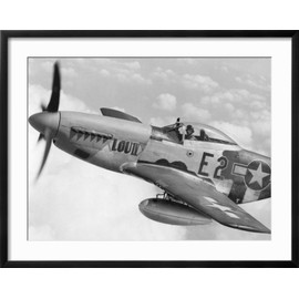 ART.COM Wall Photo P-51 Mustang Fighter Plane in Flight. it Was a World War 2 Era Long-Range on Black Frame, 29" x 23"